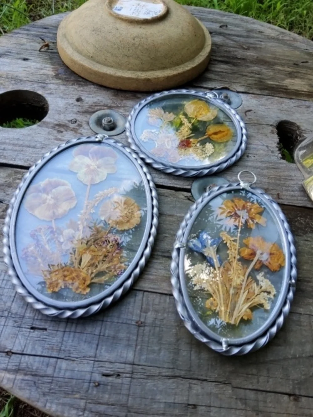 Vintage Three Piece Dried Flower Wall Hanging